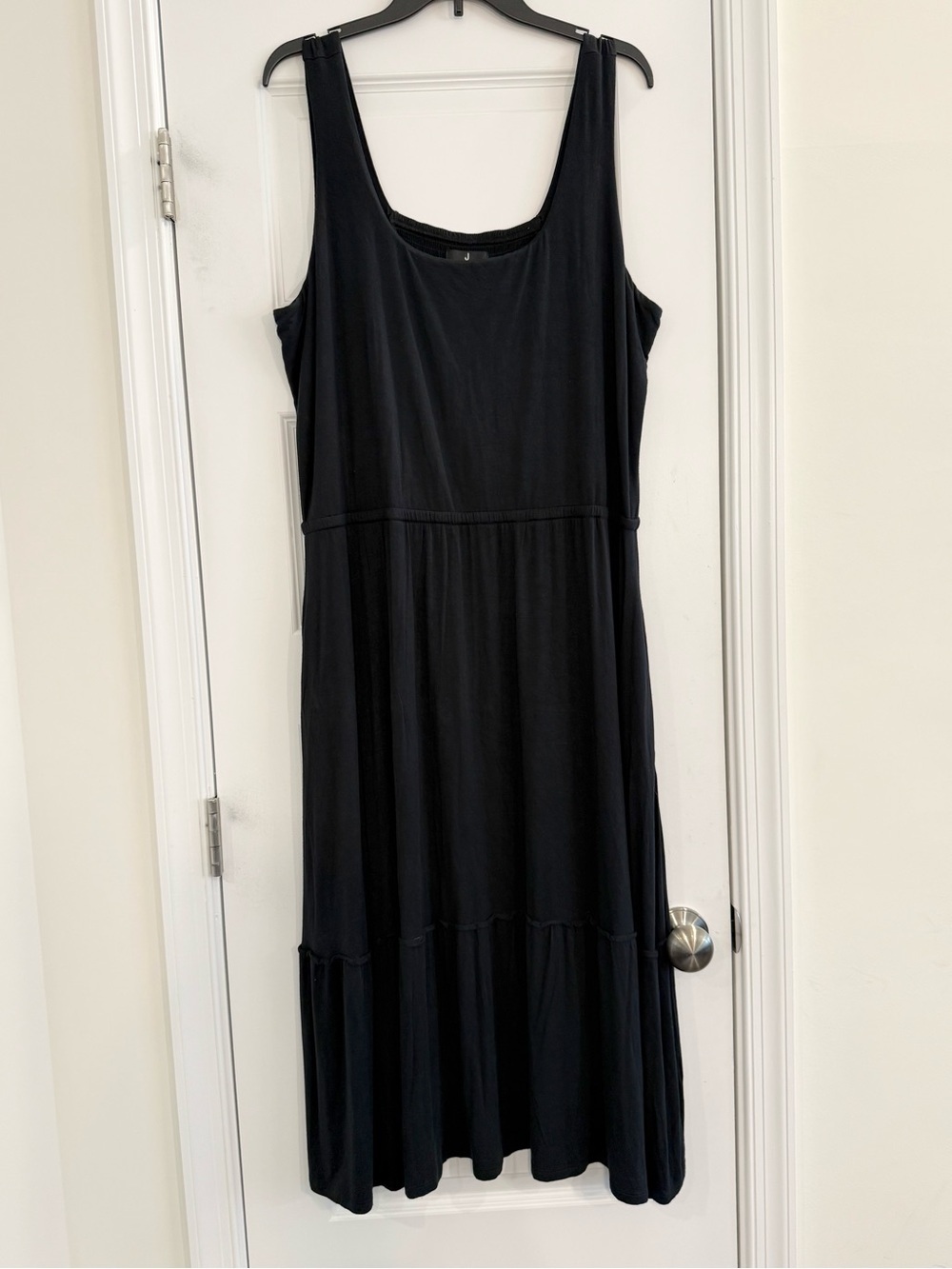 Jason Wu Black Tiered Jersey Midi Dress XL Sleeveless Smocked Back Flowy